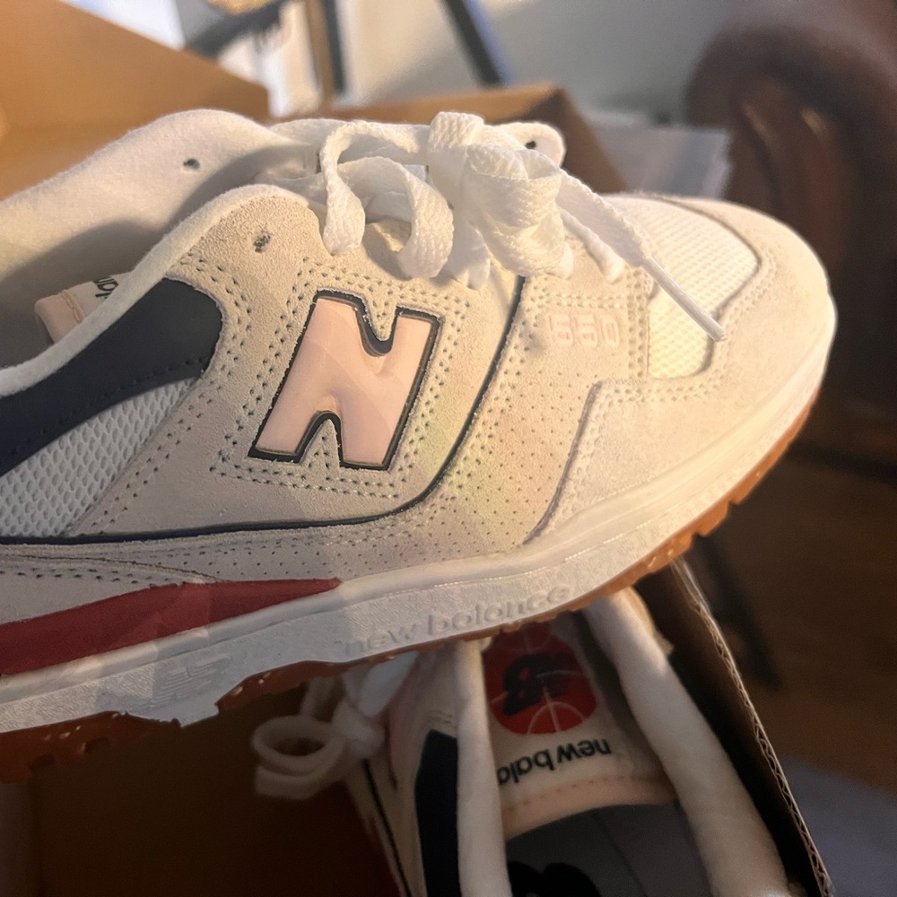 New Balance Kids' White and Navy Sneakers